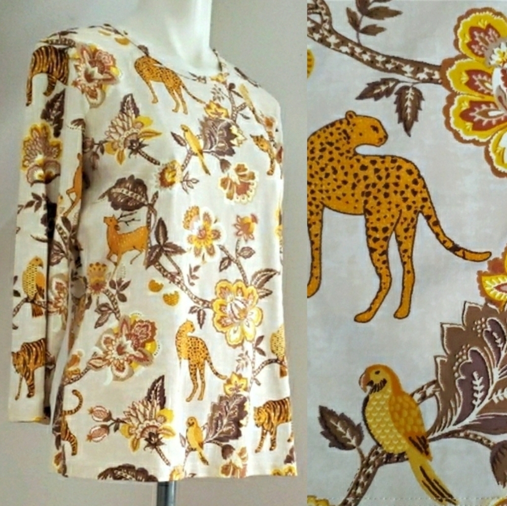 J.McLaughlin Women's Yellow Signature Animal Floral Print Top, Size L